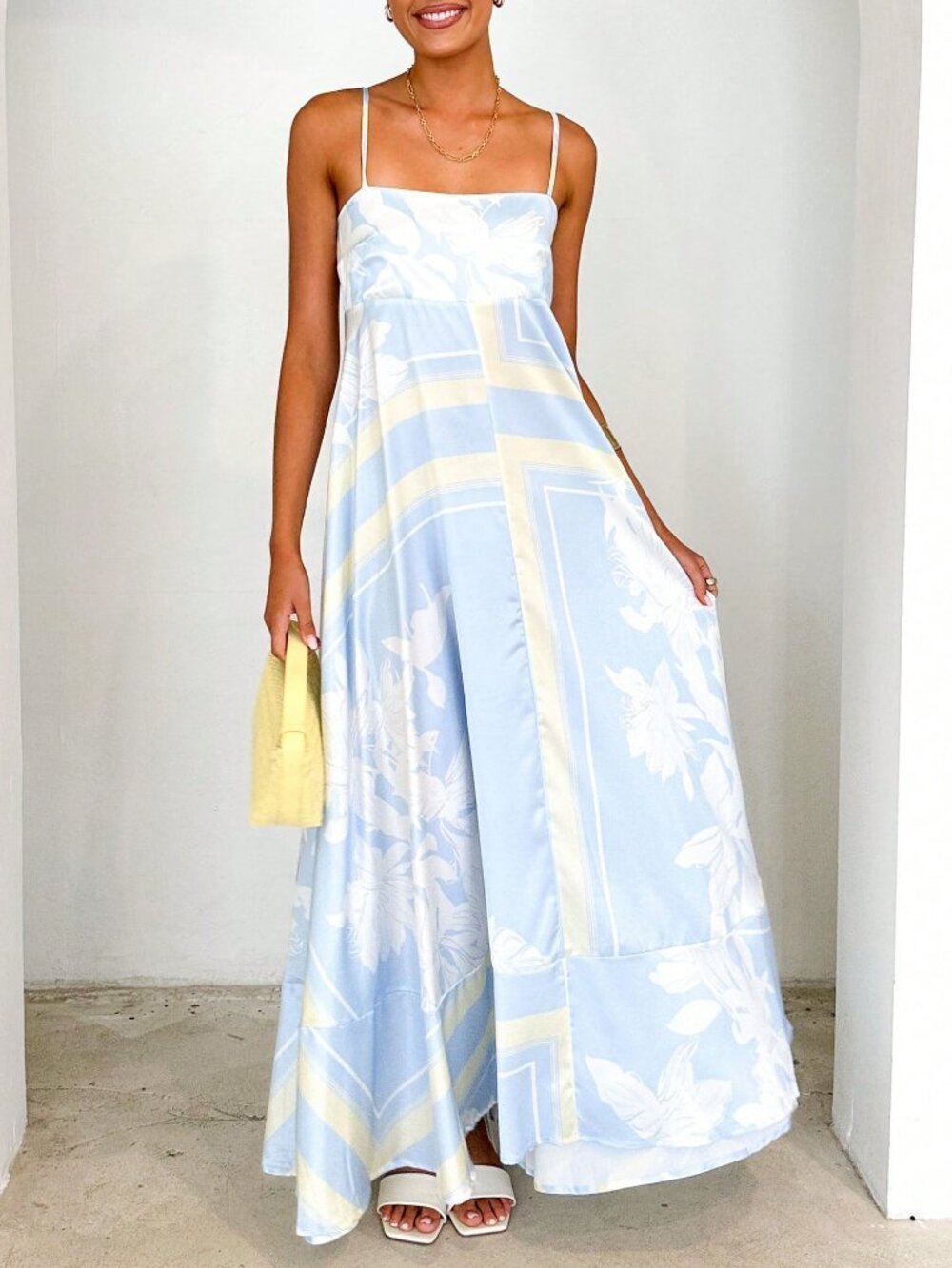 Baby Blue Boho Women's Y2K Maxi Spaghetti Strap Sleeveless Aline Dress - Picture 1 of 6